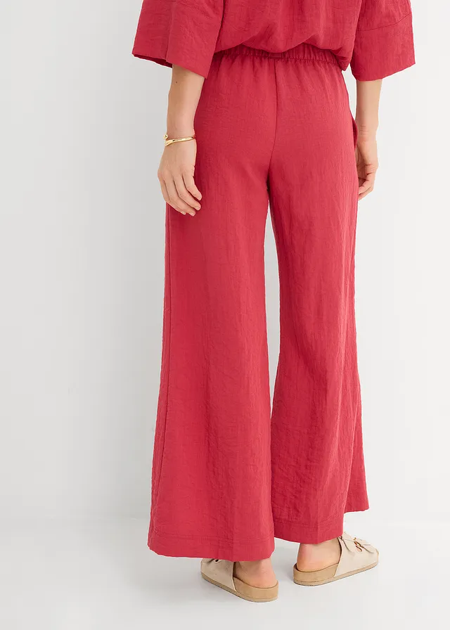 Jupe-culotte fluide en viscose majoritaire, Couleur: rouge cerise