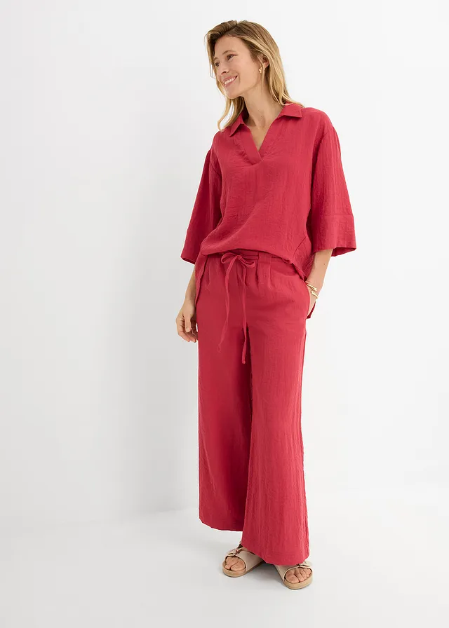 Jupe-culotte fluide en viscose majoritaire, Couleur: rouge cerise