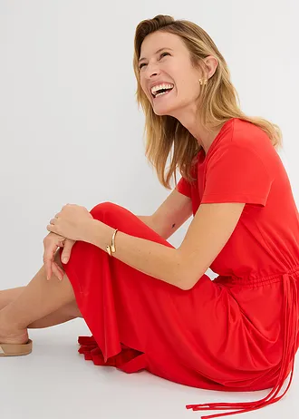 Robe douce en jersey piqué • fraise • Boutique bonprix