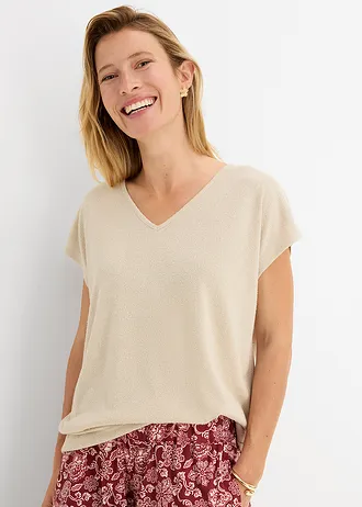 T-shirt oversize, aspect maille • sable clair • Boutique bonprix