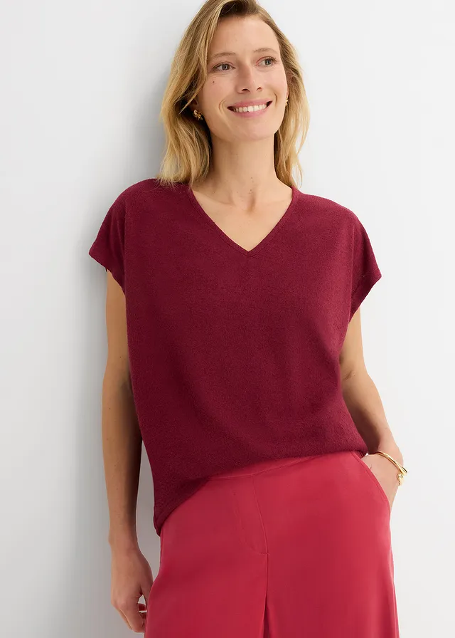 Oversized shirt in gebreide look • robijnrood • product-page.page-title-suffix