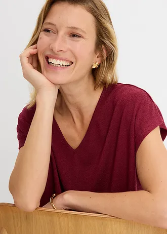 Oversize triko se vzhledem pleteniny • rubínově červená • bonprix obchod