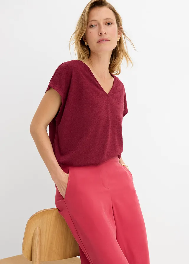 Oversized shirt in gebreide look • robijnrood • product-page.page-title-suffix