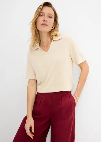 Bluză polo cu aspect tricotat • bej nisipiu mat • magazin bonprix