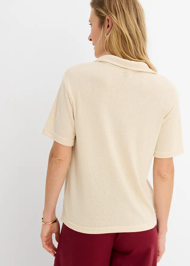 Poloshirt in gebreide look • lichtsand • product-page.page-title-suffix