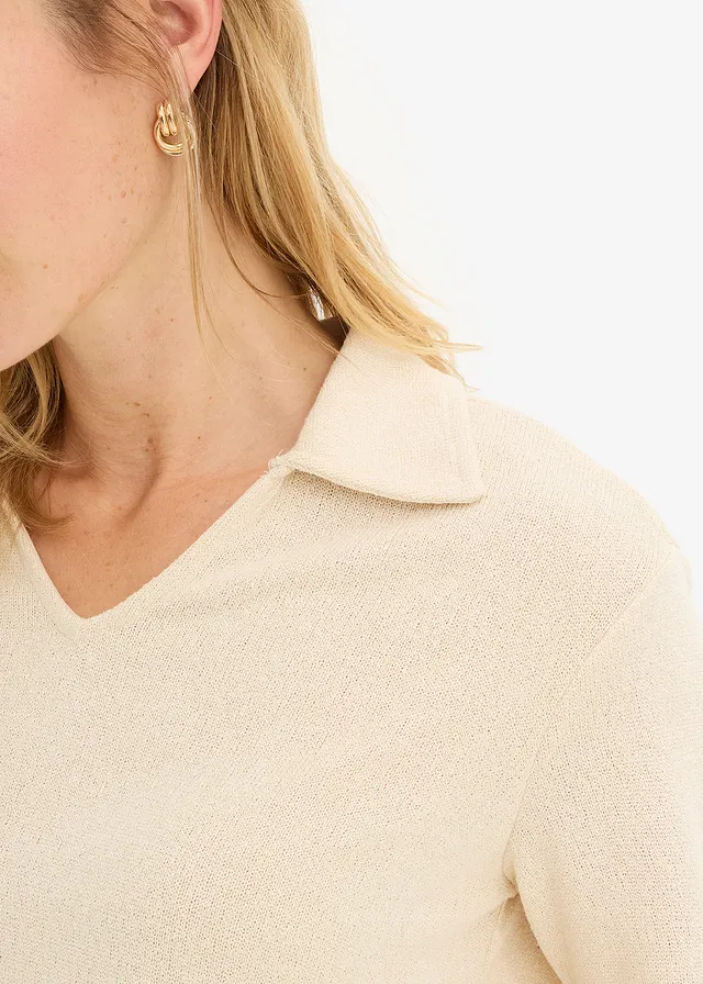 Poloshirt in gebreide look • lichtsand • product-page.page-title-suffix