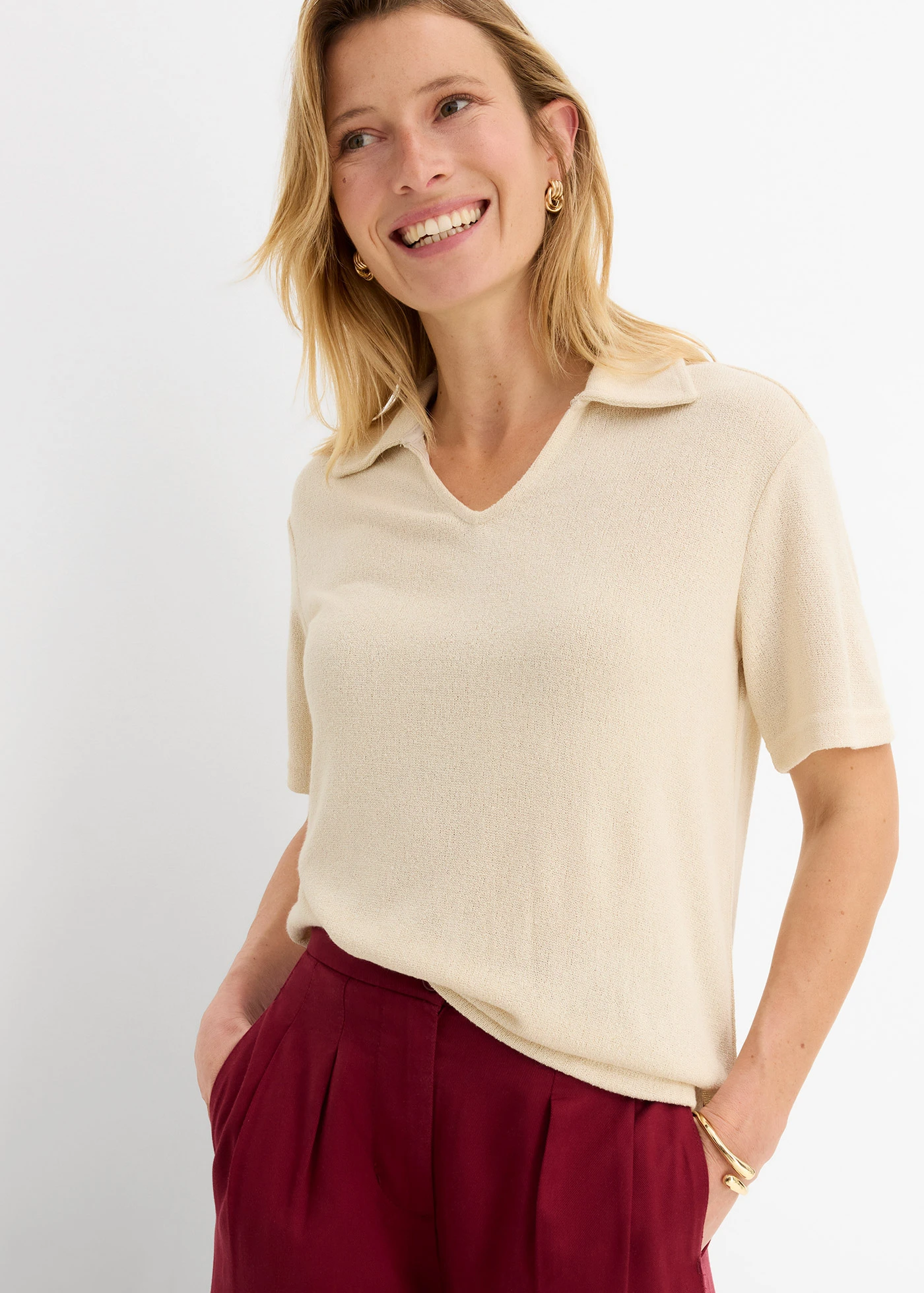 Polo aspect maille • sable clair • Boutique bonprix