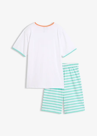 Shortama van puur katoen (2-dlg. set) • wit met print+wit-pacifisch groen gestreept • bonprix online shop