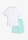 Shortama van puur katoen (2-dlg. set), Kleur: wit met print+wit-pacifisch groen gestreept