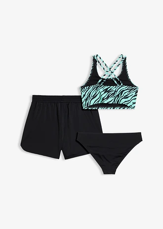 Costum bikini și șort (set/3piese) • negru-verde-mentol zebră • magazin bonprix