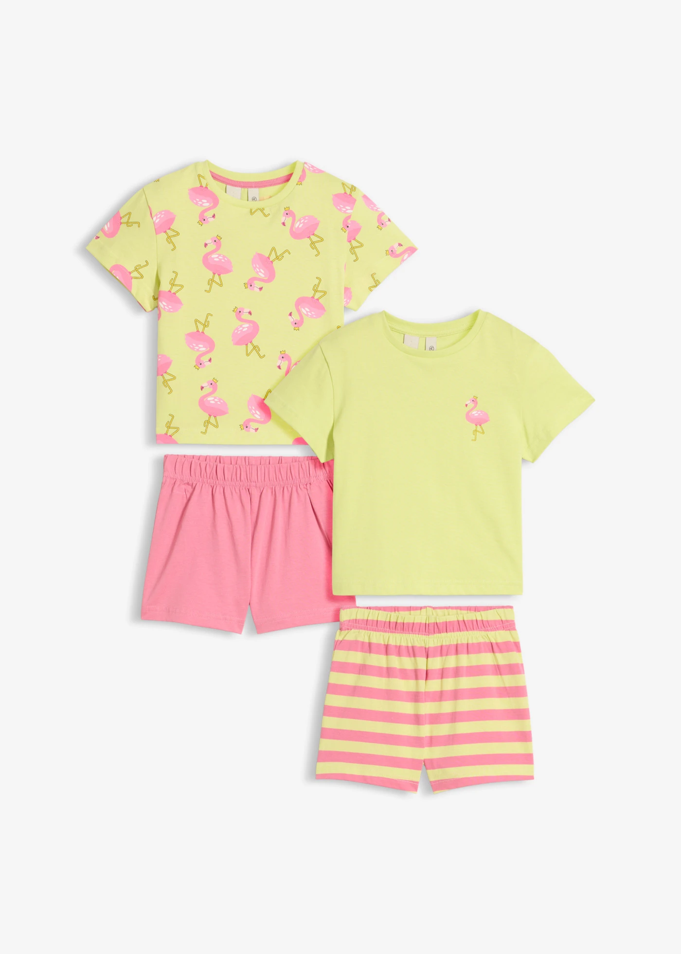 Set dublu de pijamale scurte din bumbac 100% (set/ 4 piese) • verde-pink cu dungi orizontale+verde-pink cu imprimeu • magazin bonprix