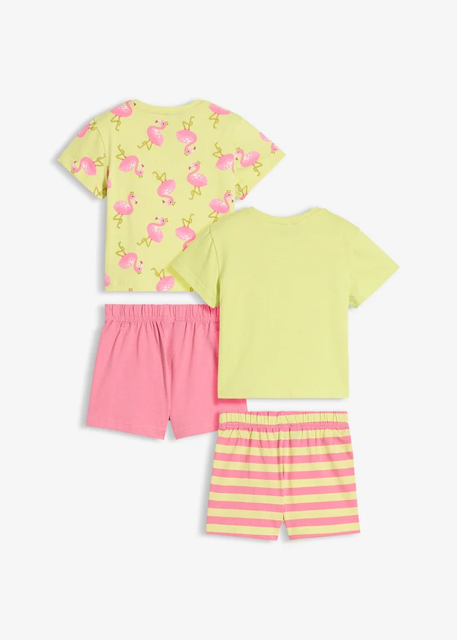 Set dublu de pijamale scurte din bumbac 100% (set/ 4 piese) • verde-pink cu dungi orizontale+verde-pink cu imprimeu • magazin bonprix