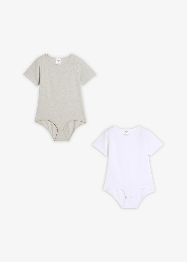 Body puha pamuttal (2 db-os csomag) • fehér+világosszürke melírozott • bonprix áruház
