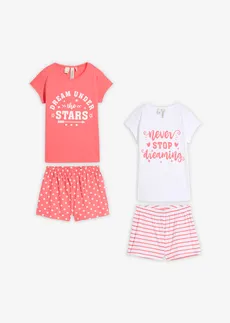 Lot de 2 pyjashorts 100% coton à manches courtes • blanc-rose corail • Boutique bonprix