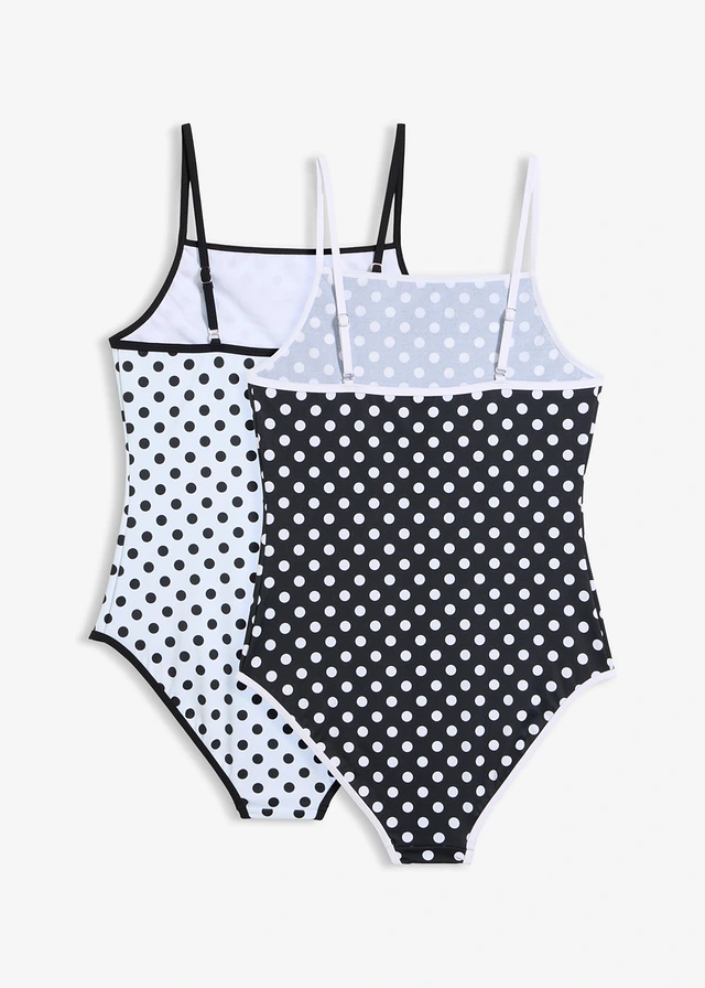 Costum de baie întreg (set/2 buc.) • alb-negru + negru-alb cu puncte • magazin bonprix
