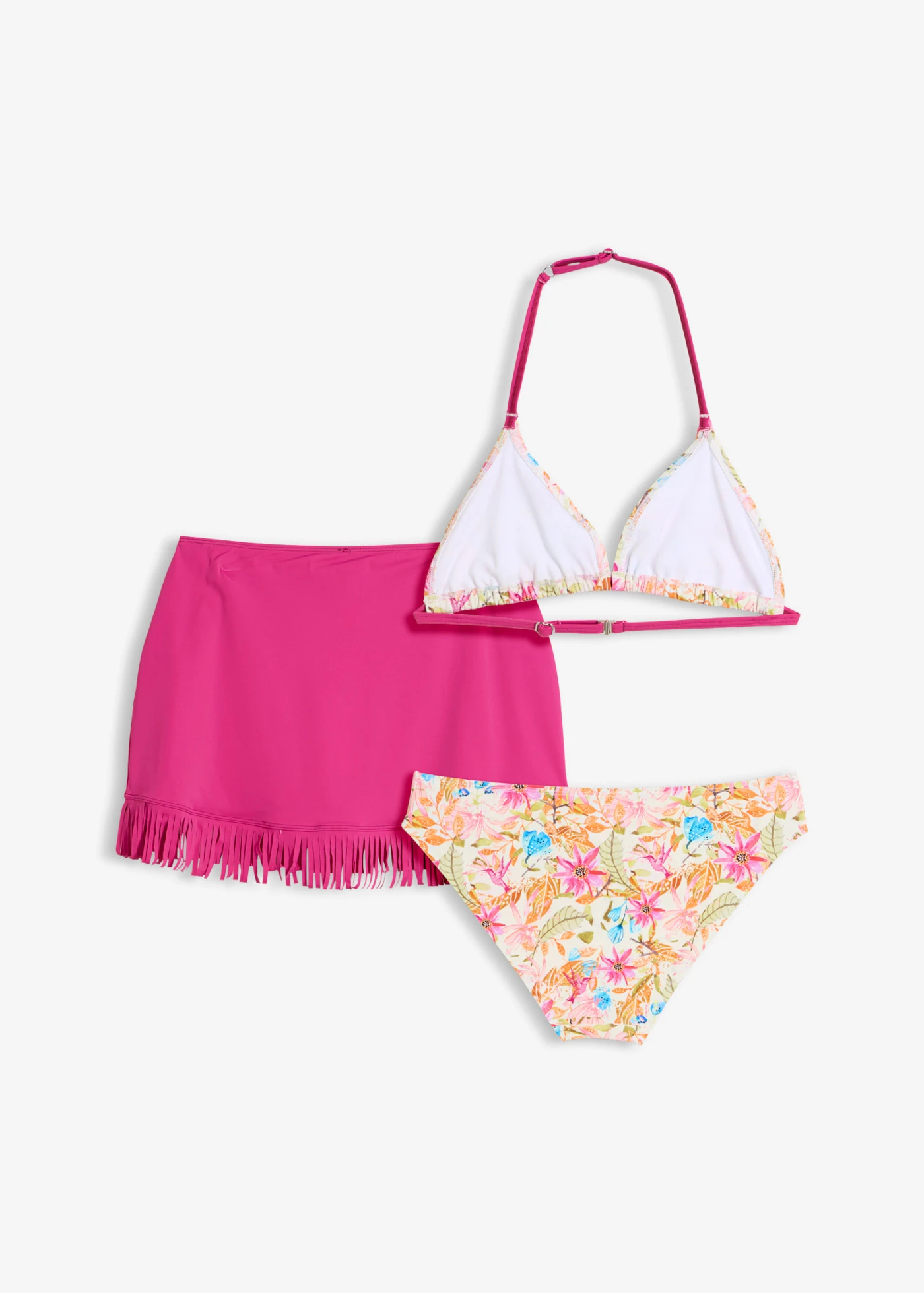 Costum baie și fustă (set/3piese) • roz-fucsia mediu cu imprimeu floral • magazin bonprix