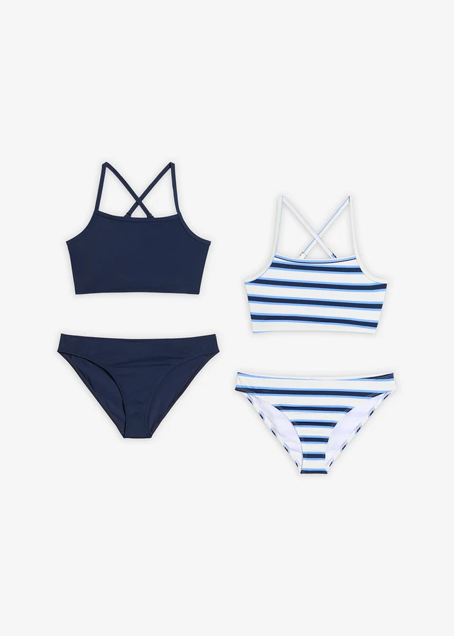 2 bikini's (4-dlg. set), Kleur: blauw-wit gestreept+donkerblauw