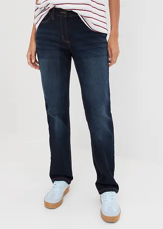 Džíny Straight, Mid Waist, pohodlný pas, barva: tmavě modrý denim
