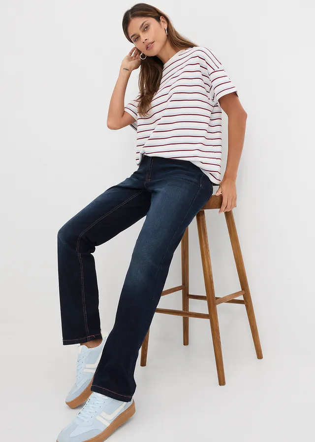 Straight jeans met mid waist • donkerblauw denim • product-page.page-title-suffix