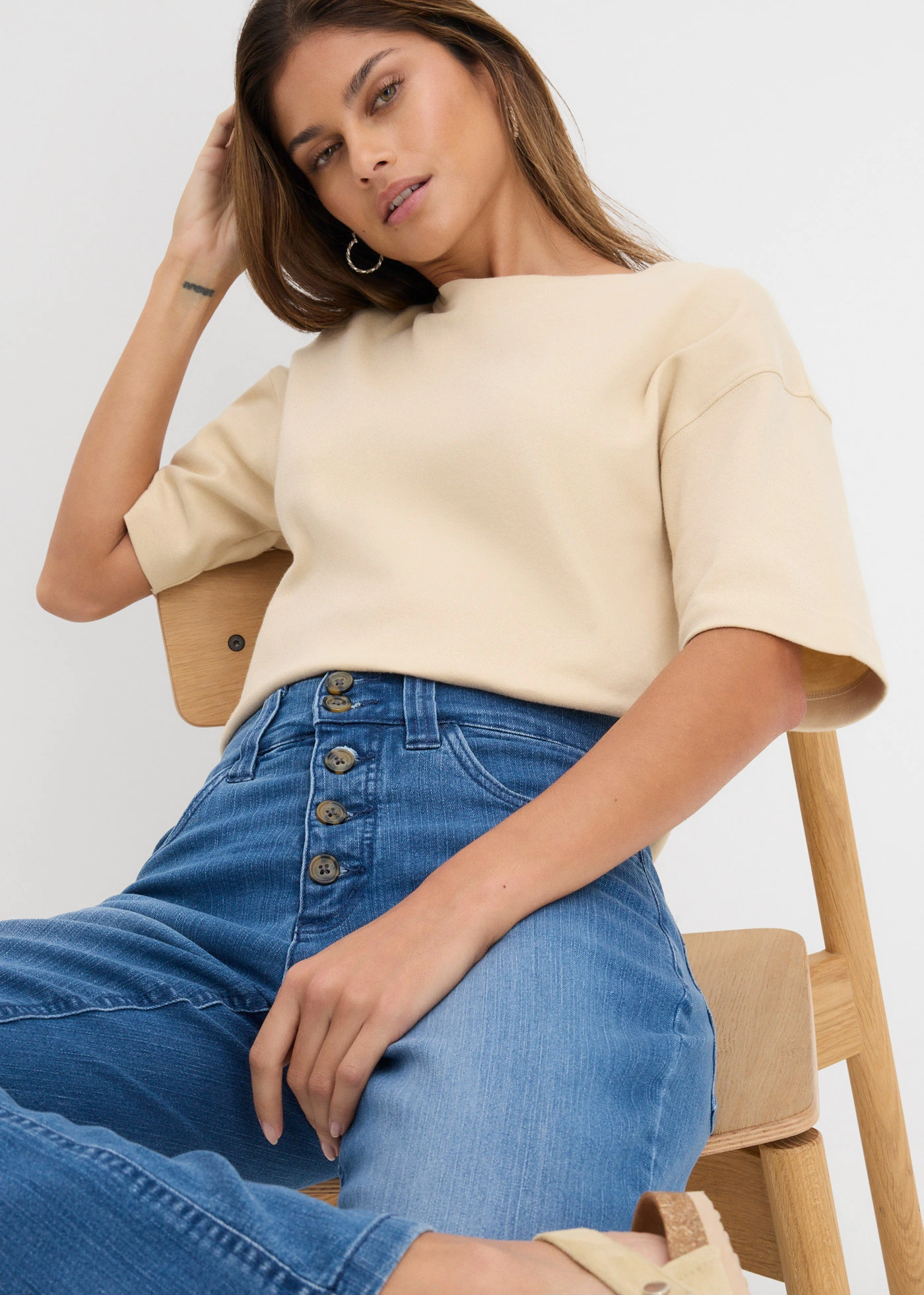 High waist stretch jeans, straight • blue stone used • bonprix online shop