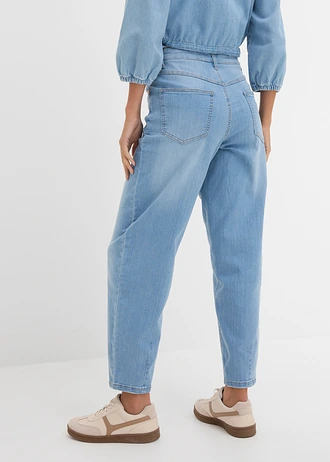 Jeansy barrel, wysoki stan, krótsza długość • jasnoniebieski denim "used" • sklep bonprix