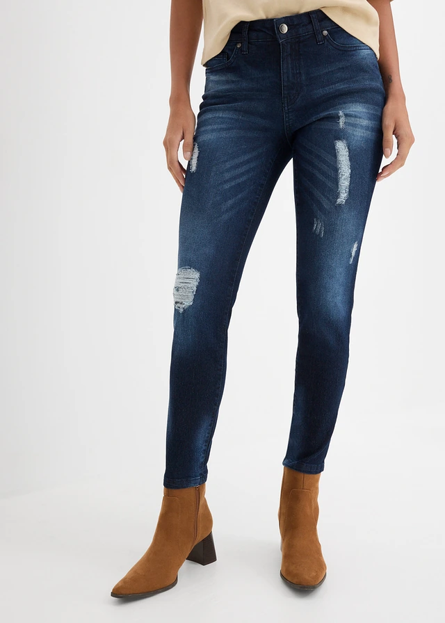 Jean skinny taille mi-haute, stretch, Couleur: denim bleu foncé