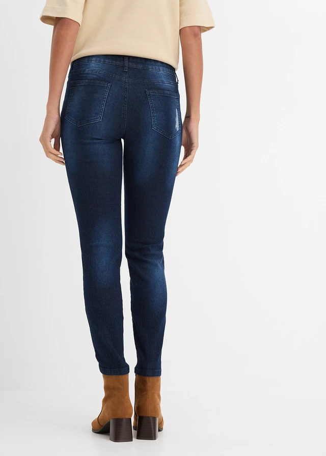 Jean skinny taille mi-haute, stretch, Couleur: denim bleu foncé