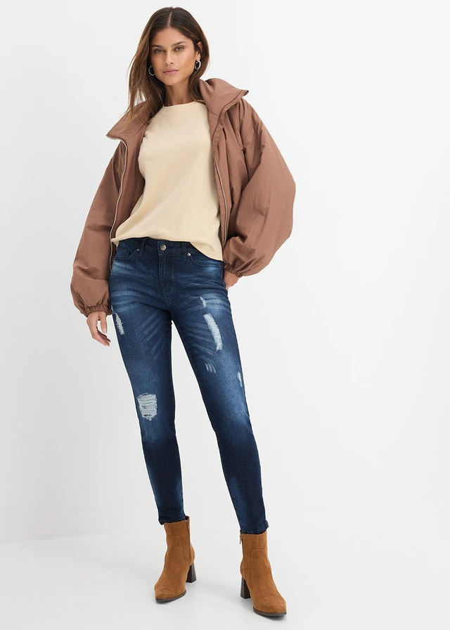 Jean skinny taille mi-haute, stretch, Couleur: denim bleu foncé