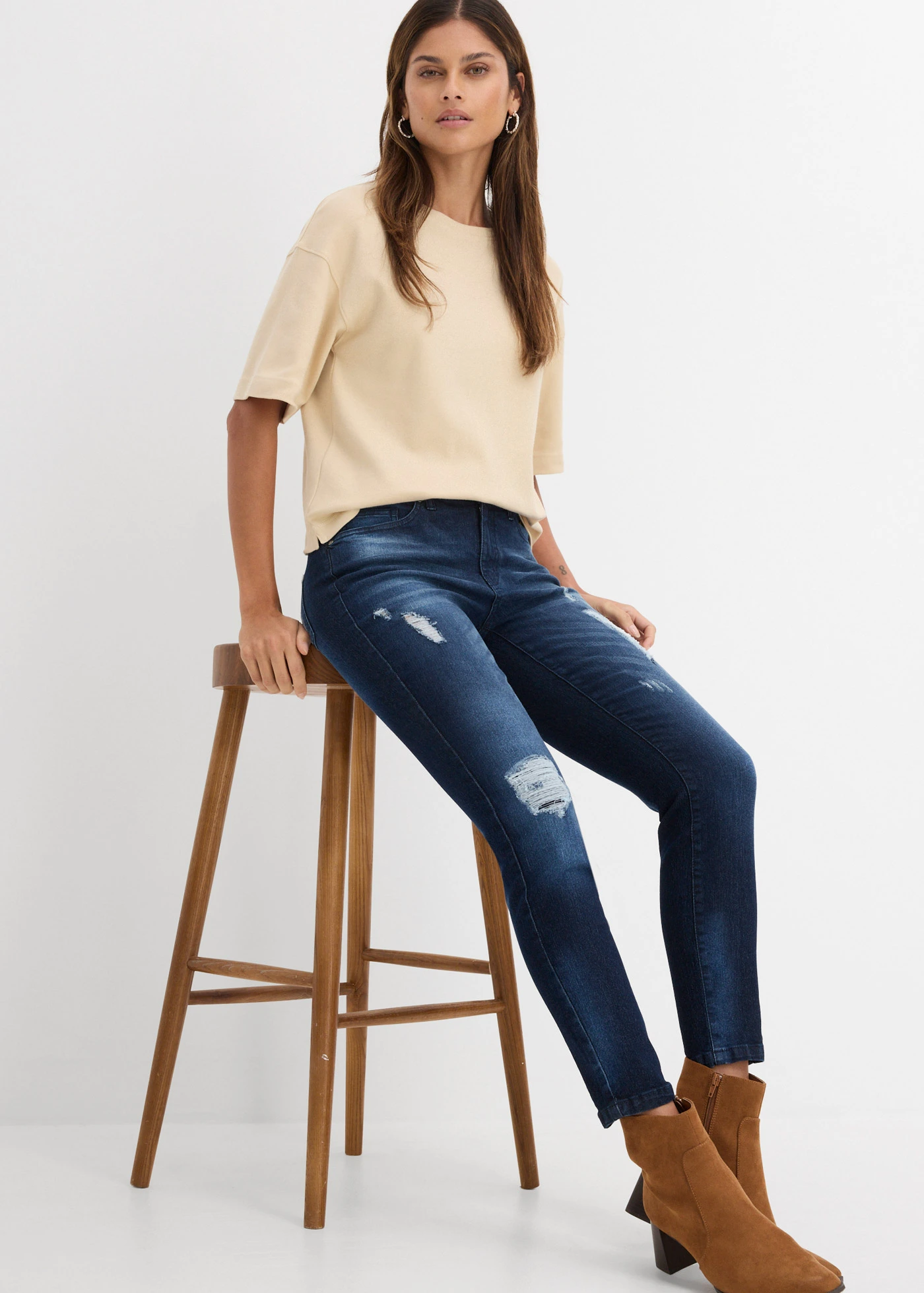 Skinny jeans mid waist, stretch • donkerblauw denim • bonprix online shop