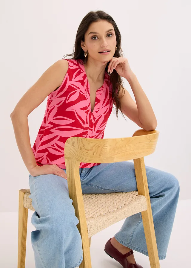 Top van een zachte viscosemix • rood-pink gebloemd • product-page.page-title-suffix