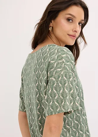 Oversized shirt van een zachte viscose-mix • sandbeige-donkergroen met print • bonprix online shop
