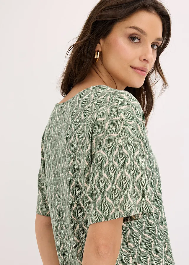 T-shirt oversize en viscose extensible • beige sable-vert foncé imprimé • product-page.page-title-suffix