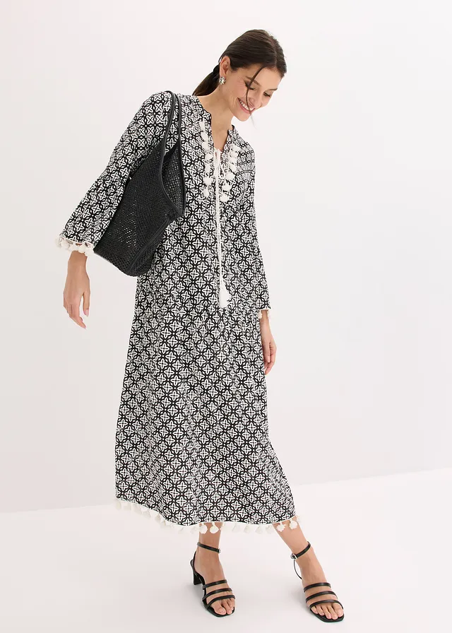 Tuniekjurk van soepele viscose • zwart-wolwit met print • product-page.page-title-suffix