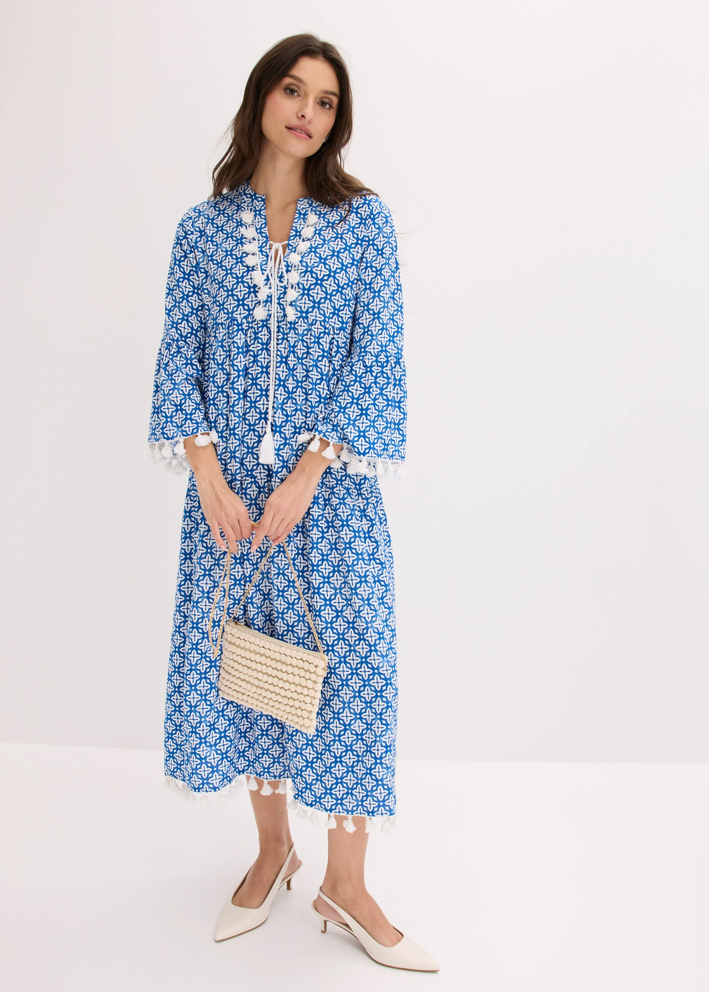 Tuniekjurk van soepele viscose • blauw-wolwit met print • bonprix online shop