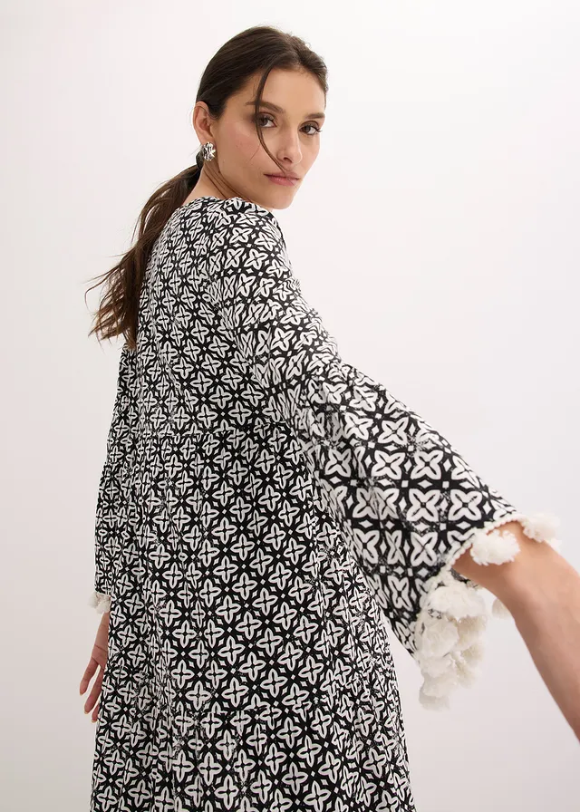 Tuniekjurk van soepele viscose • zwart-wolwit met print • product-page.page-title-suffix