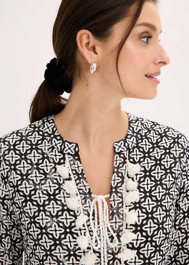 Tuniekjurk van soepele viscose • zwart-wolwit met print • product-page.page-title-suffix