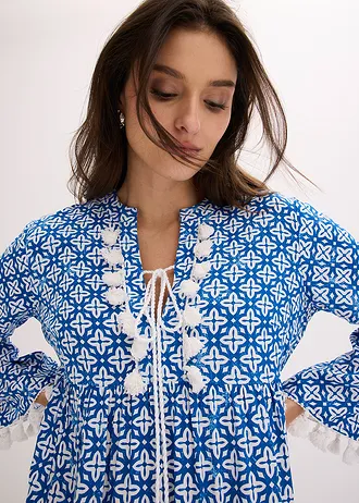 Rochie-tunică din viscoză fluidă • bleumarin/ecru cu imprimeu • magazin bonprix