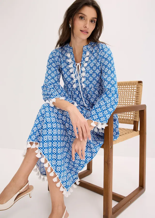 Robe-tunique en viscose fluide • bleu/écru imprimé • product-page.page-title-suffix
