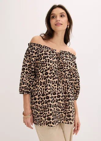 Blouse met korte mouwen van biologisch katoen, Kleur: luipaardprint