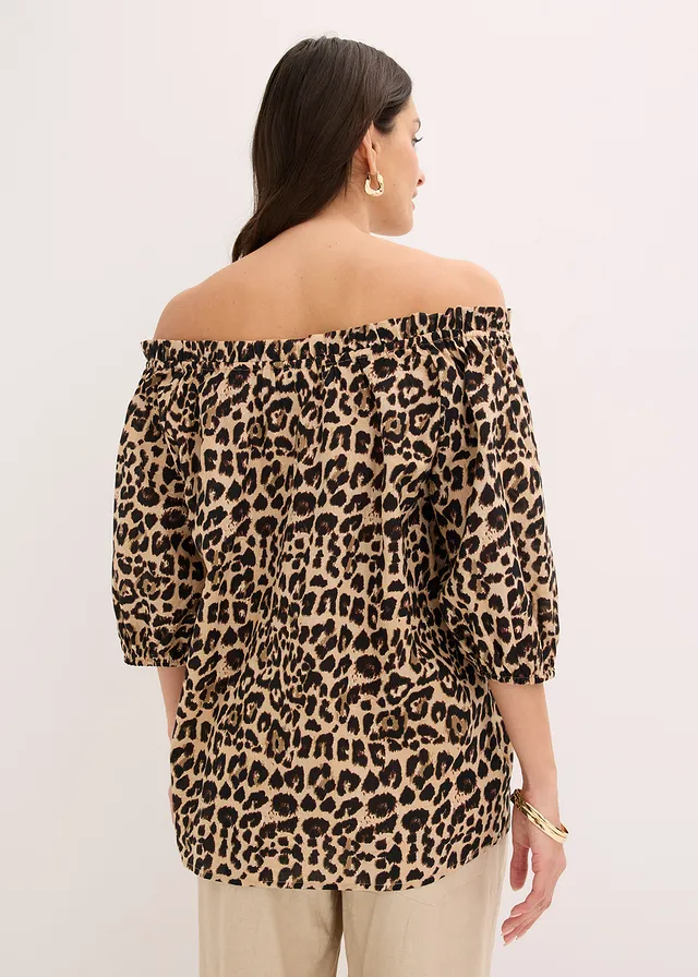 Blouse met korte mouwen van biologisch katoen, Kleur: luipaardprint