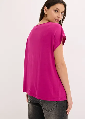 Shirt in een zachte viscosemix met kanten inzet • fuchsiapink • bonprix online shop