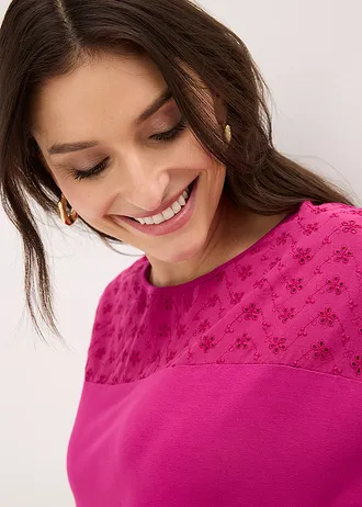 Shirt in een zachte viscosemix met kanten inzet • fuchsiapink • bonprix online shop