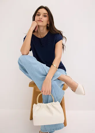 Bluză tricot cu inserție din dantelă, din material moale cu viscoză • bleumarin • magazin bonprix