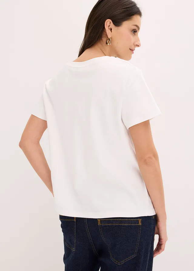 Shirt van puur katoen, Kleur: wit gebloemd