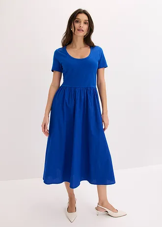 Rochie din jerse cu mâneci scurte și buzunare, din mix de materiale • bleumarin • magazin bonprix