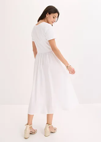 Robe manches courtes en jersey, poches sur les côtés, Couleur: blanc