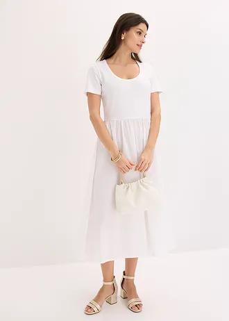 Rochie din jerse cu mâneci scurte și buzunare, din mix de materiale, culoare: alb
