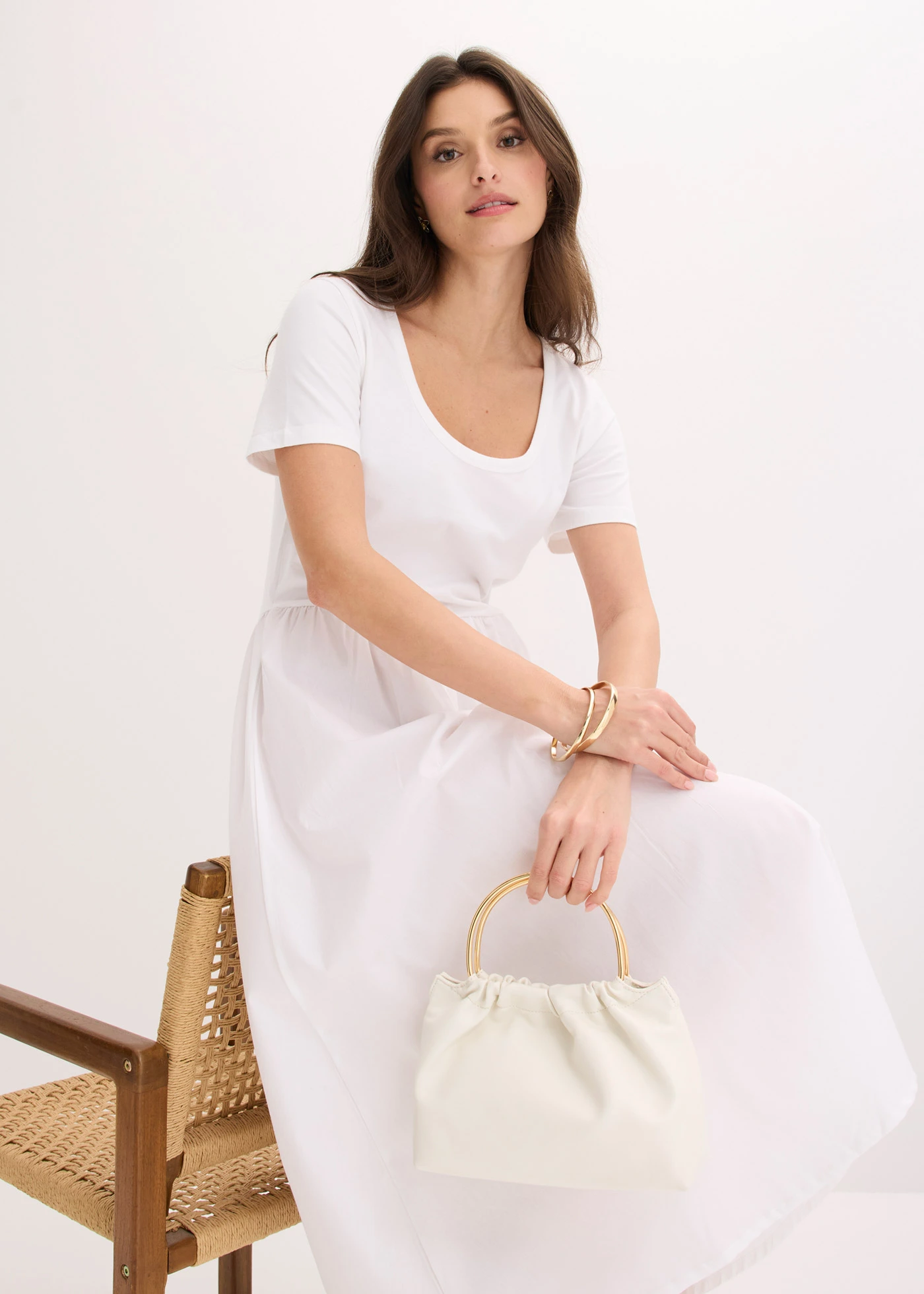 Jersey jurk met korte mouwen en zakken, van materiaalmix • wit • bonprix online shop