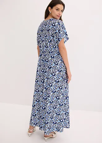 Robe longue en jersey • écru-bleu imprimé • Boutique bonprix