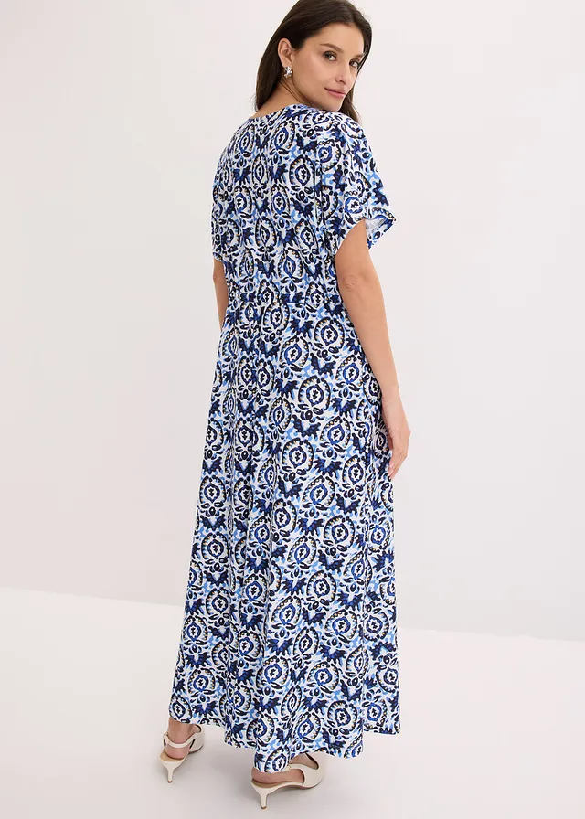 Maxi jurk van jersey • wolwit-blauw met print • product-page.page-title-suffix